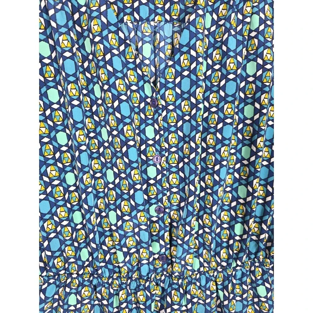 41 Hawthorn Sleeveless Geometric Print Dress Blue Elastic Waist M